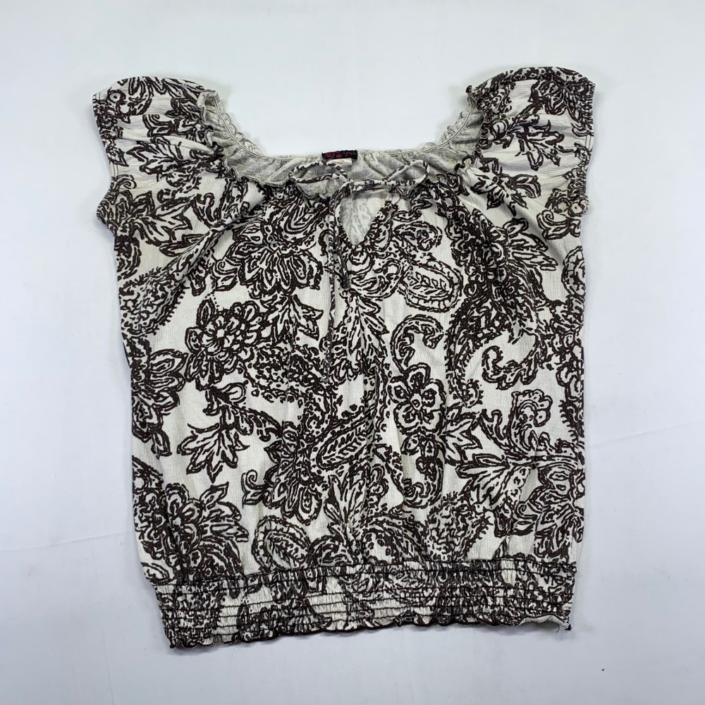 Vintage Agenda‎ Women's Top Large Brown Paisley Sleeveless Keyhole Blouse
